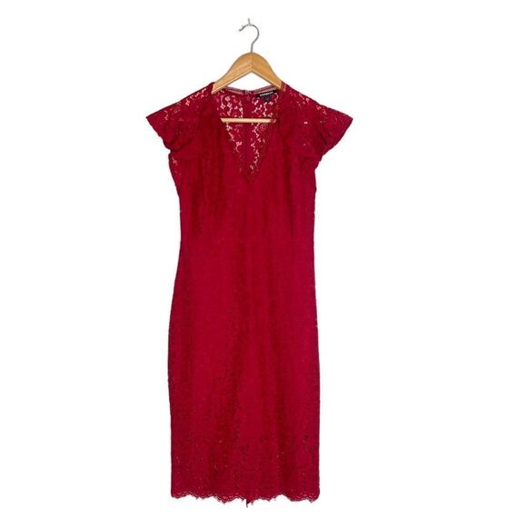 Express Red Lace Midi Dress - Picture 1 of 16